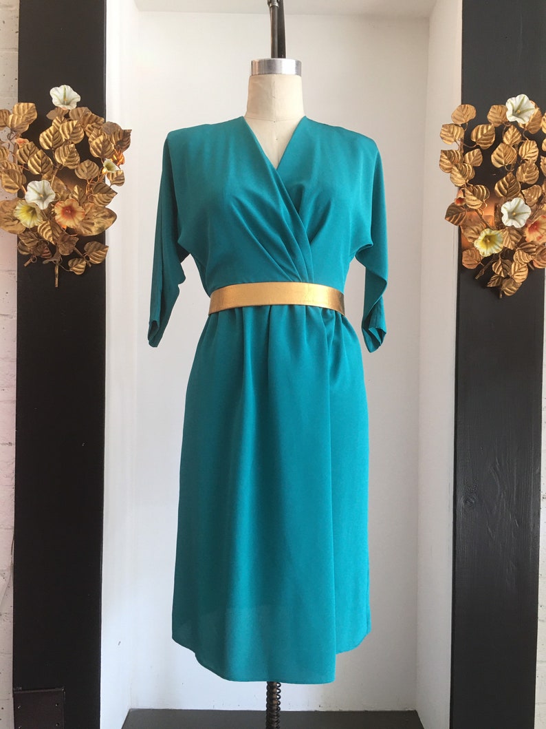 Vintage 80s Dress Wrap Style Dress 1980s Office Dress Teal - Etsy