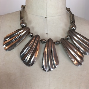 1980s bib necklace, chunky silver necklace, vintage 80s necklace, ethnic style necklace, statement necklace, 1980s jewelry image 3
