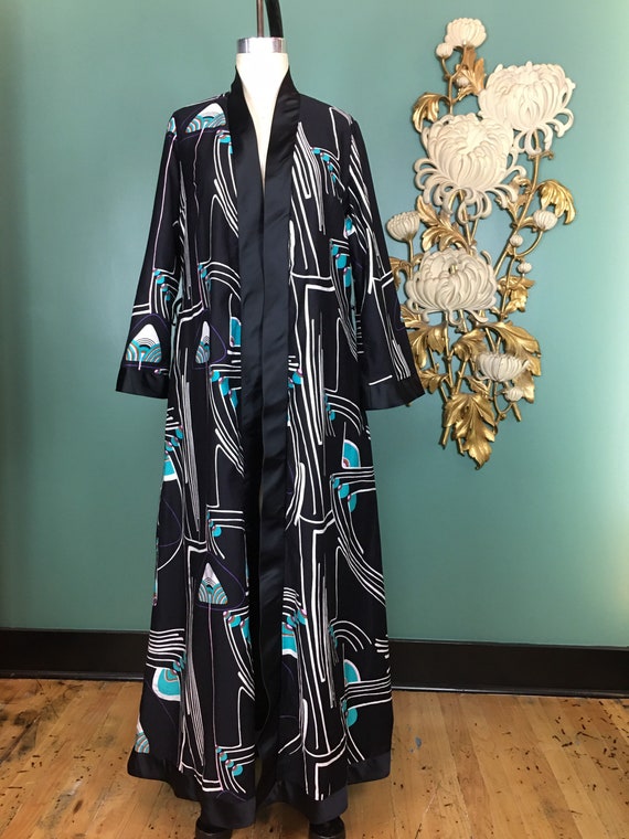 Vintage maxi dress, kimono style, mod geometric p… - image 5