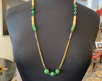 1970s necklace, green bakelite, vintage jewelry, bamboo, ethnic style, 70s jewelry, vintage necklace, asian style, 70s accessories