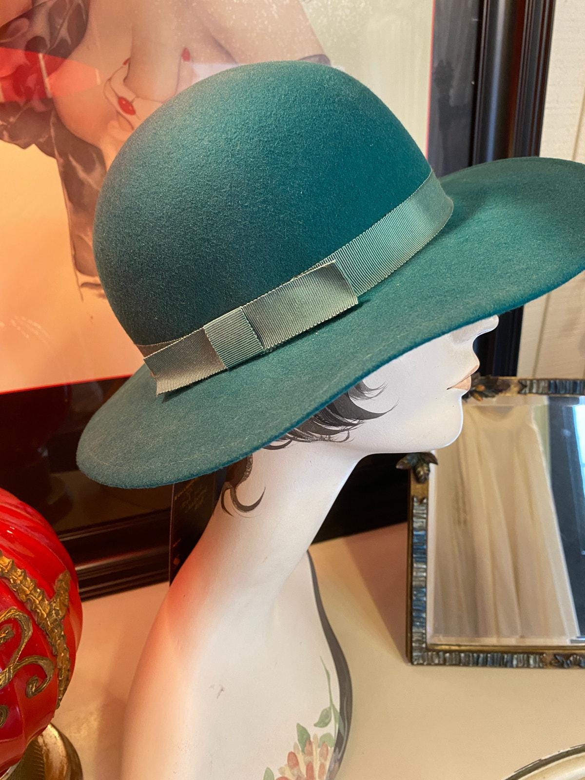 Vintage 1980s Teal Wide Brim Hat Liz Claiborne 80s Fashion  display picture 3