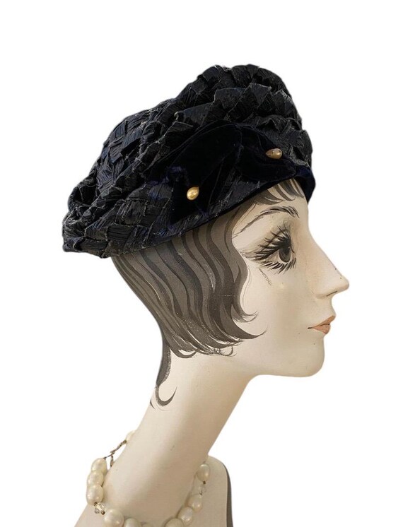 Vintage 1940s navy blue straw hat, 40s millinery … - image 9