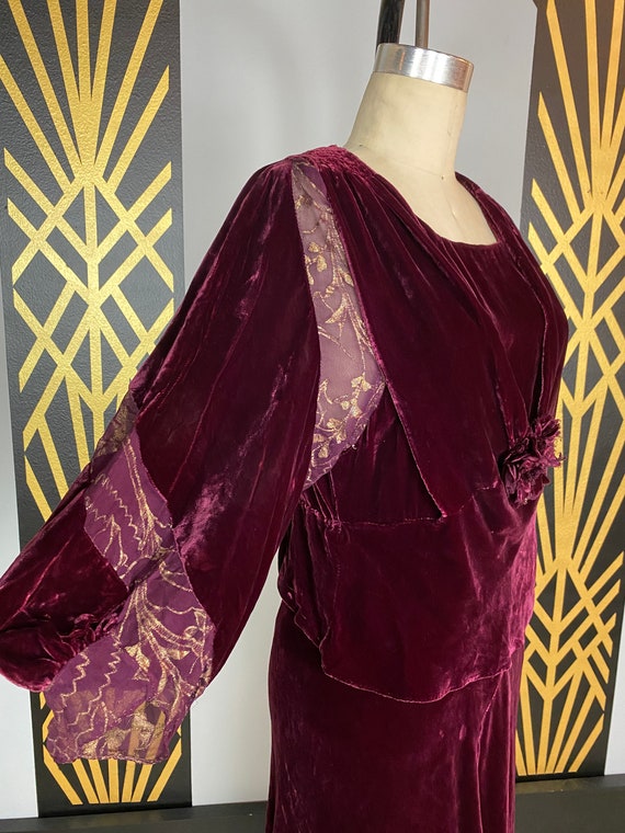 1920s dress, wine silk velvet, antique dress, fla… - image 3