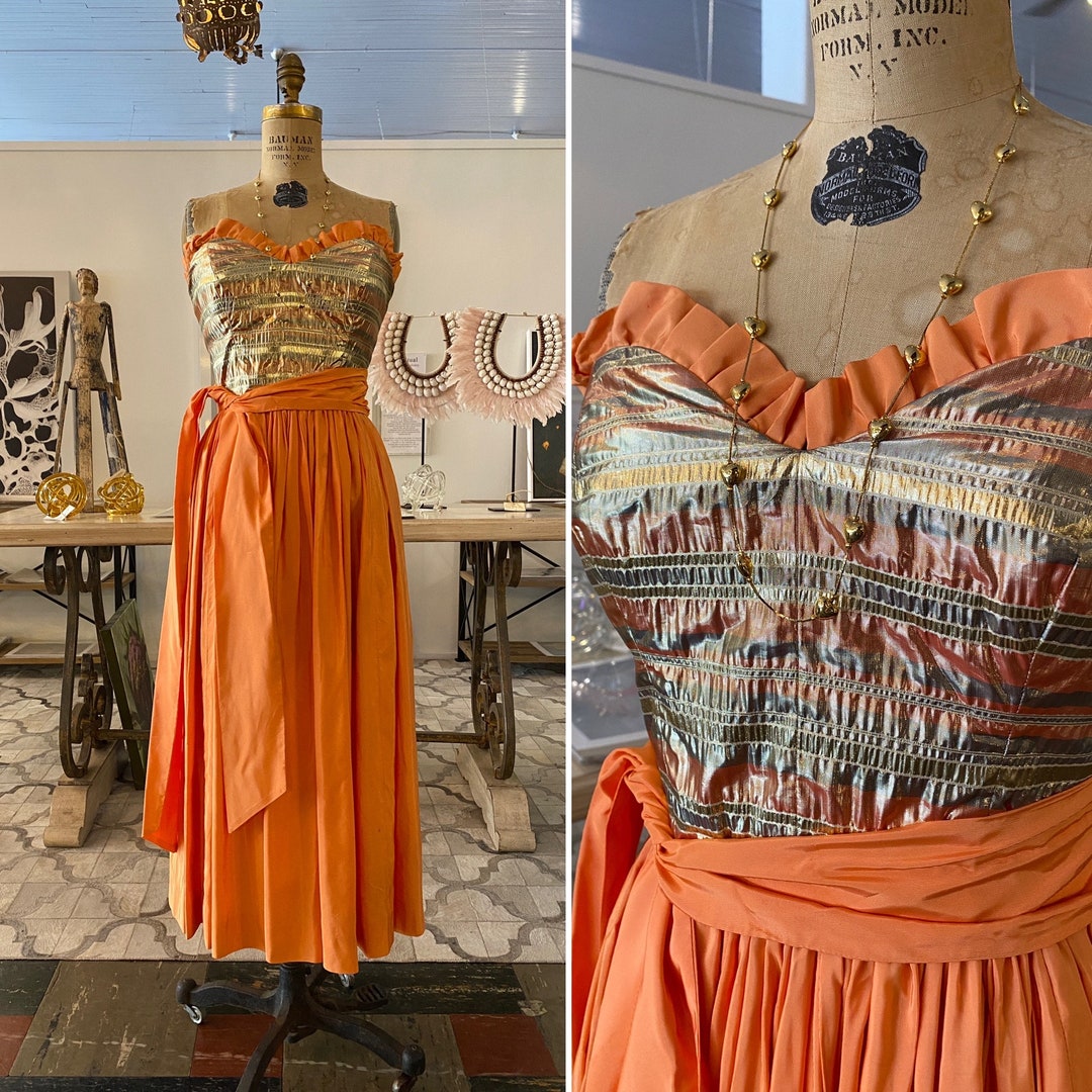 1970s-party-dress-vintage-70s-prom-dress-orange-and-gold-strapless