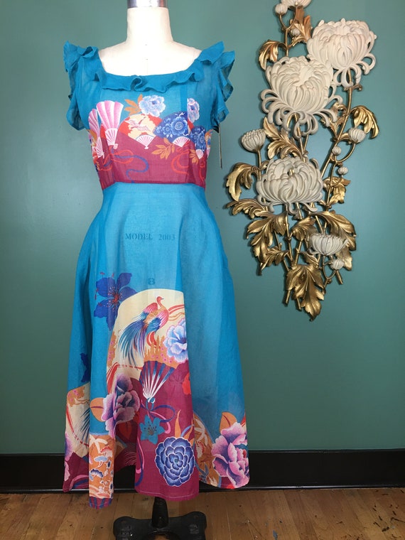 1970s cotton dress, novelty print dress, vintage 7