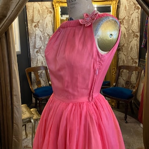 1950s party dress, hot pink chiffon, fit and flare, vintage prom dress, mrs maisel, x small, full skirt, rockabilly, 25 26 waist, 50s formal 画像 8