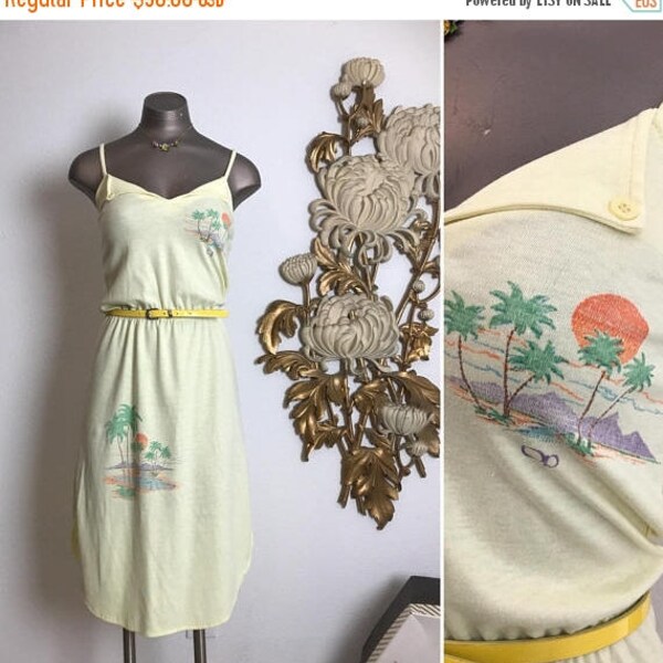 1980s dress yellow dress cotton dress vintage sundress ocean pacific OP dress size small California address beach dress T-shirt dress