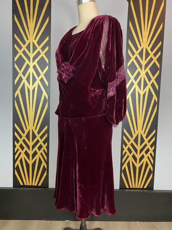 1920s dress, wine silk velvet, antique dress, fla… - image 7