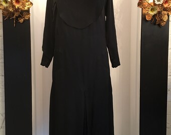 Vestido negro de la década de 1920, vestido de solapa auténtico, vestido vintage de los años 20, talla mediana, vestido con pelo de pony, vestido de cintura caída