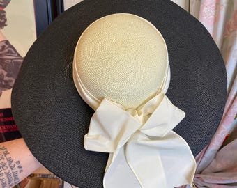 Vintage Sheer Black Organdy Hat With Wide Brim, 21 Inch Head  display picture 1