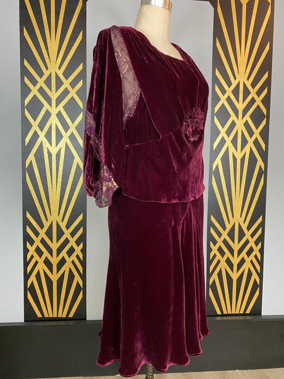 1920s dress, wine silk velvet, antique dress, fla… - image 4