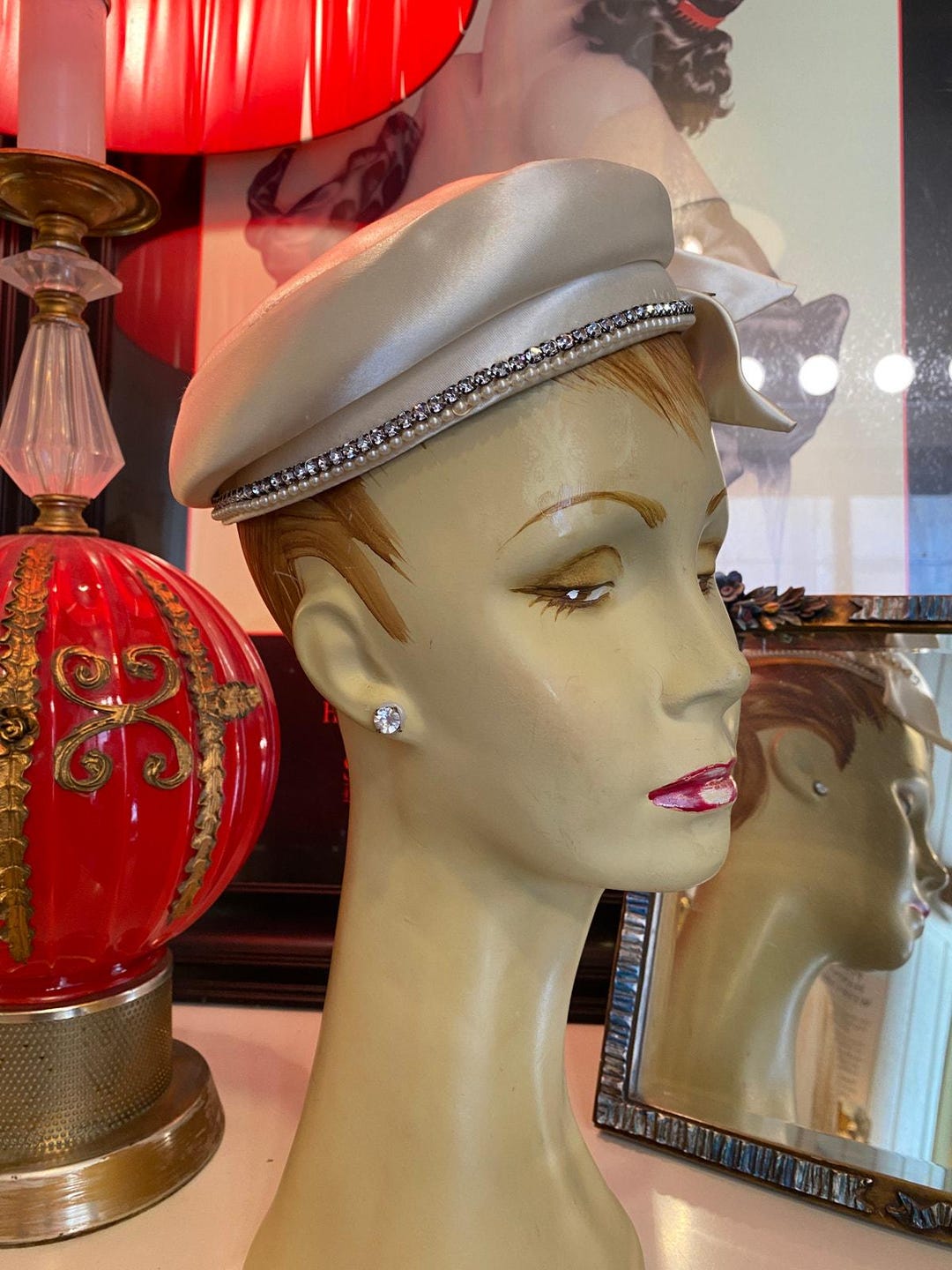 Vintage 1950s Ivory Silk Beret 50s Hat Wedding Bridal Mcm 