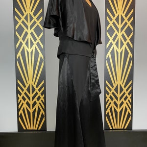 1920s 2 piece set, flapper style, dress with capelet, black rayon, anitique dress, harlequin, flutter sleeves, 1930s dress, art deco, medium image 6