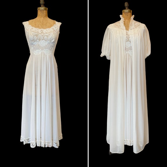 This item is RESERVED peignoir set, white chiffon… - image 1