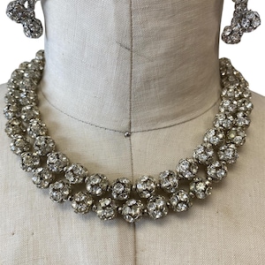 vintage 1950er Jahre Art Deco Strasskette und Ohrringe Carnegie Hochzeitsschmuck