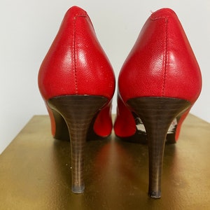 ralph lauren shoes, red leather heels, 1990s shoes, pointed toe, vintage 80s pumps, 90s designer, size 6 1/2, classic, office secretary, y2k image 6