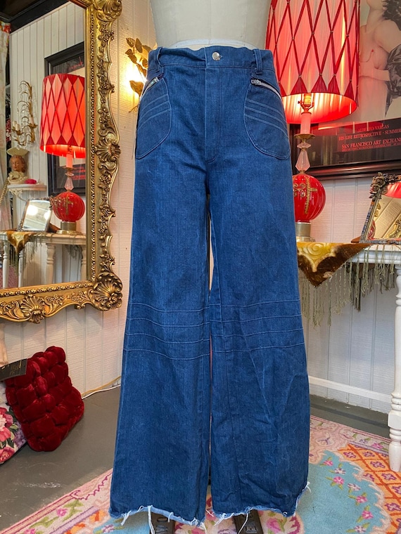 vintage 1980s jeans wide leg high waist 80s denim paris blues M 34 waist unique