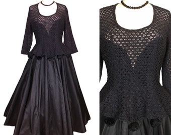 1950s party dress, vintage 50s dress, Oleg Cassini, open weave, fit and flare, taffeta, full skirt, 50s designer, 28 waist, mrs maisel style