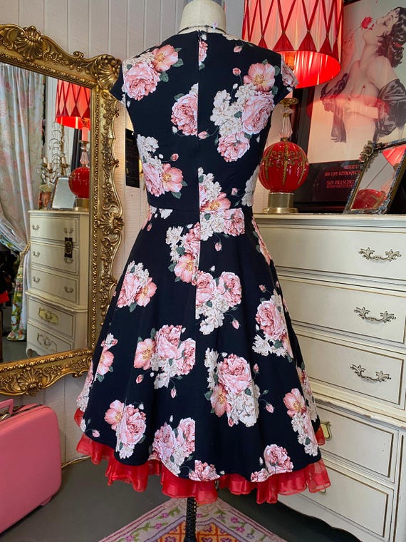 slim fit dress slacks Lottie Black Floral Fit & Flare Dress Black / 3X