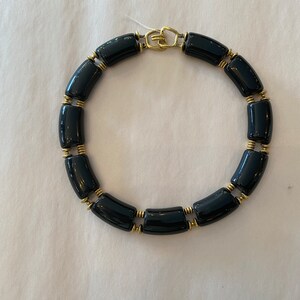 1980s choker, vintage 80s jewelry, black lucite, 1980s accessories, mob wife, chunky plastic necklace, black and gold, trifari, links image 6