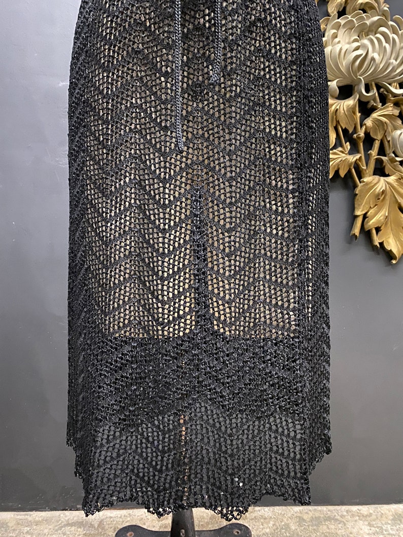 RESERVED Oscar de la renta knits, black crochet, 1970s designer, 70s does 20s, sheer knit, spider web, flapper style, see through image 4