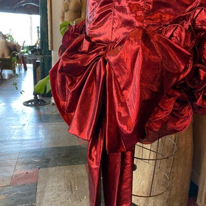 1980s prom dress, red metallic lame', vintage 80s dress, ruched bows, mike benet, strapless cocktail dress, x-small image 9