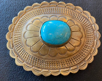 1970s belt buckle, turquoise and sterling silver, southwestern style, Navajo jewelry, bohemian