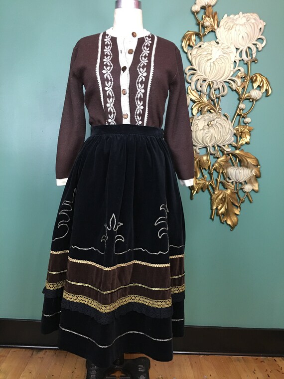 prue acton skirt, vintage 80s skirt, black velvet