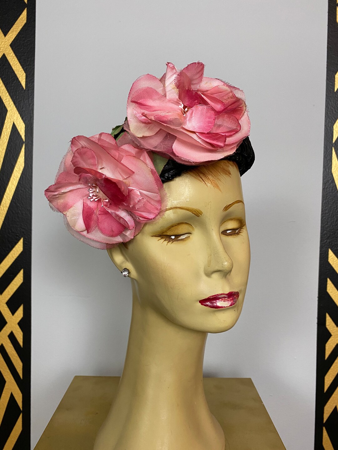 1950s Pillbox Hat Vintage Millinery Pink Floral Hat Black - Etsy