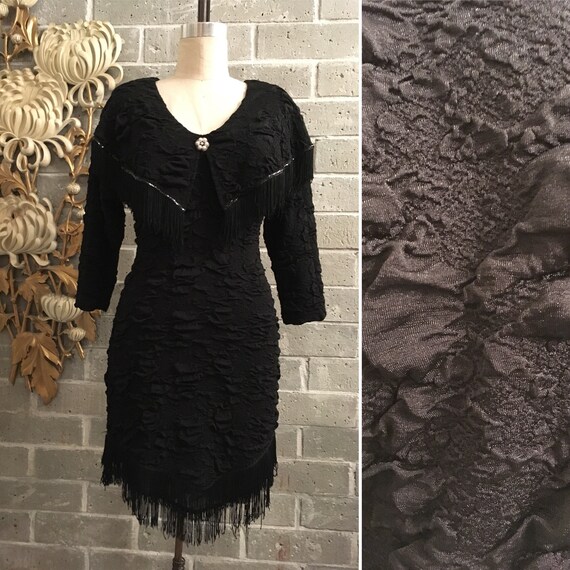 black fringe cocktail dress