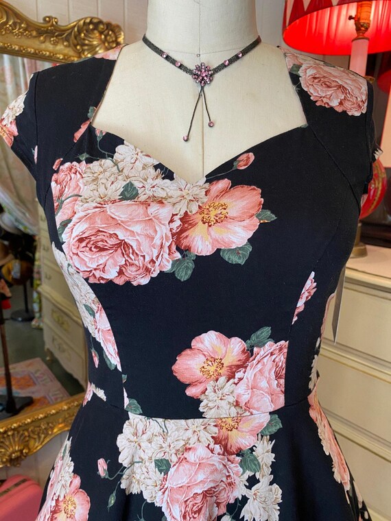 slim fit dress slacks Small 80s Does 50s Green Floral Fit & Flare Dress main image 0