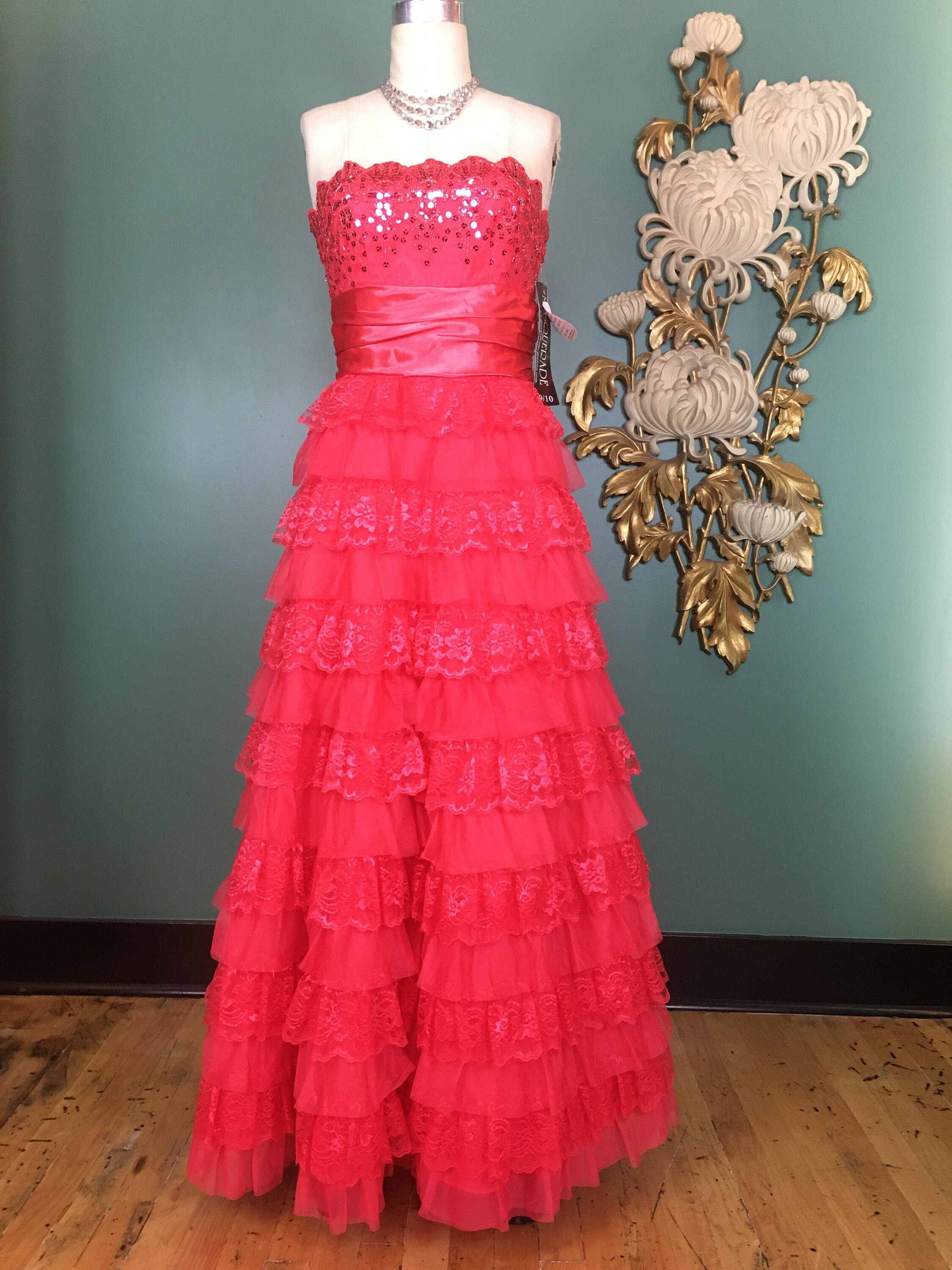 2000 formal dress strapless gown vintage prom dress tiered | Etsy