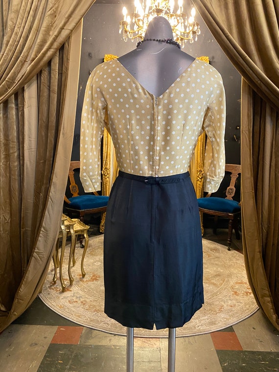 1950s silk dress, vintage 50s dress, black and go… - image 9