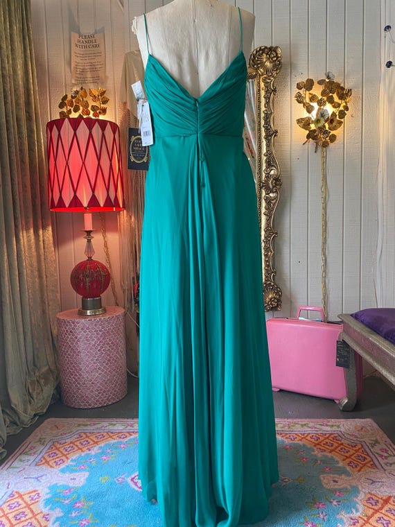 Vintage Y2k Green Silk Chiffon Gown, Nicole Miller Maxi Dress, High Low Formal M