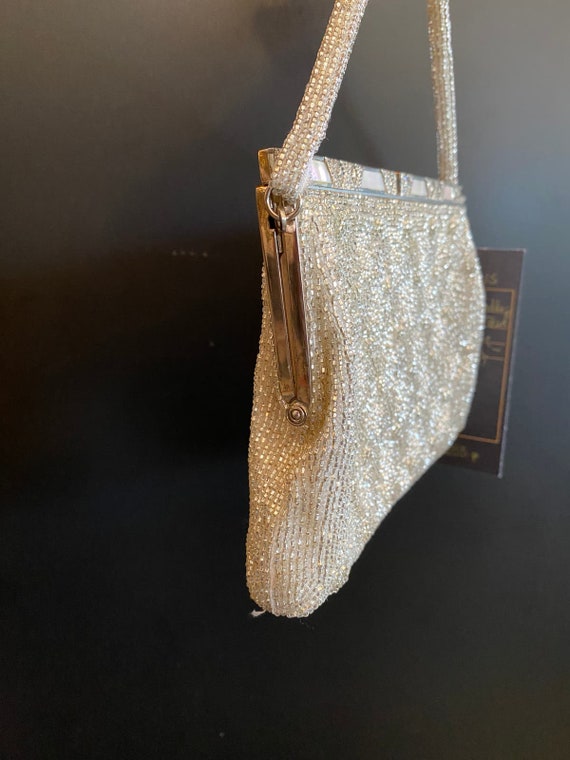 1950s beaded handbag, silver glass beads, vintage… - image 7