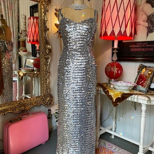 vintage 1970s sequin sequin gown neiman marcus 70s formal dress bow glam x small