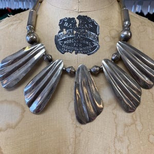 1980s bib necklace, chunky silver necklace, vintage 80s necklace, ethnic style necklace, statement necklace, 1980s jewelry image 2
