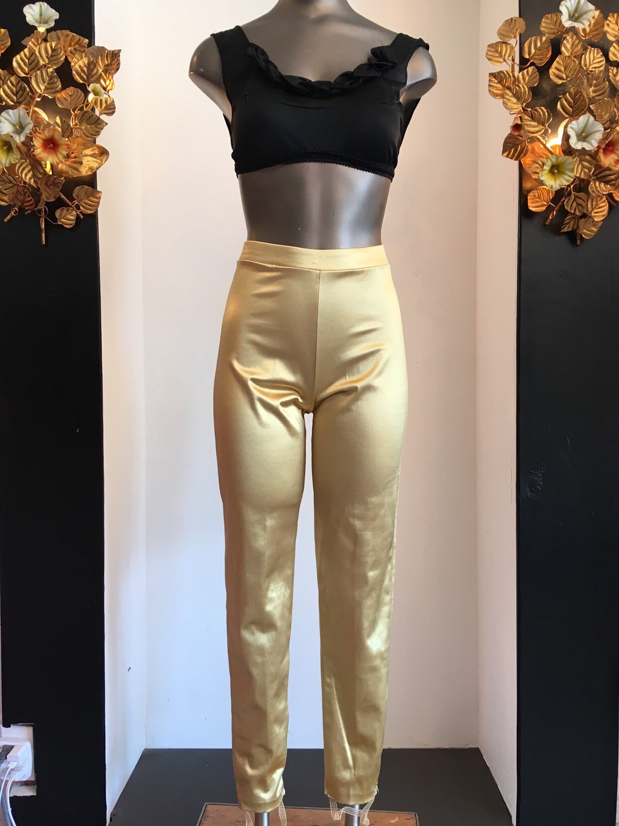 1980s Stirrup Pants Gold Stretch Pants 