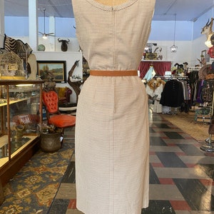 1950s 2 piece dress set, Beige check, vintage 50s outfit, bonwitt teller, mrs maisel, rockabilly style, 30 waist image 10