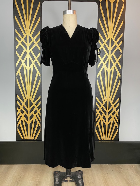 1940s dress, black velvet dress, vintage early 40… - image 1