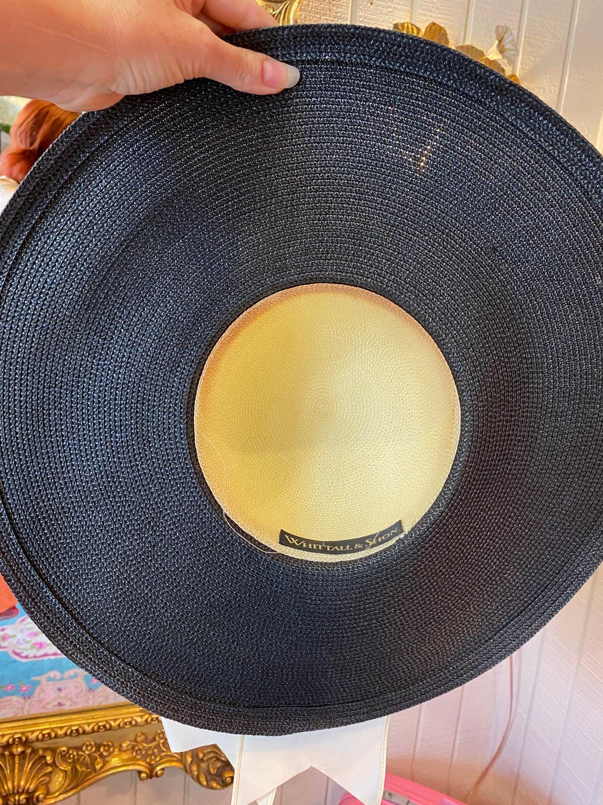 Vintage 1980s Wide Brim Hat Cream and Black Satin Bow  display picture 3