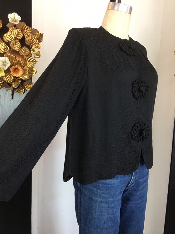 1940s black blouse, vintage 40s blouse, boxy blous