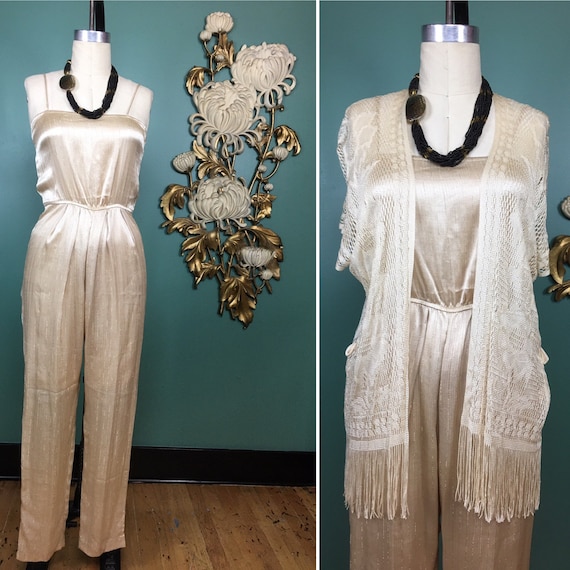 1980s jumpsuit, champagne jumpsuit, vintage 80s ju
