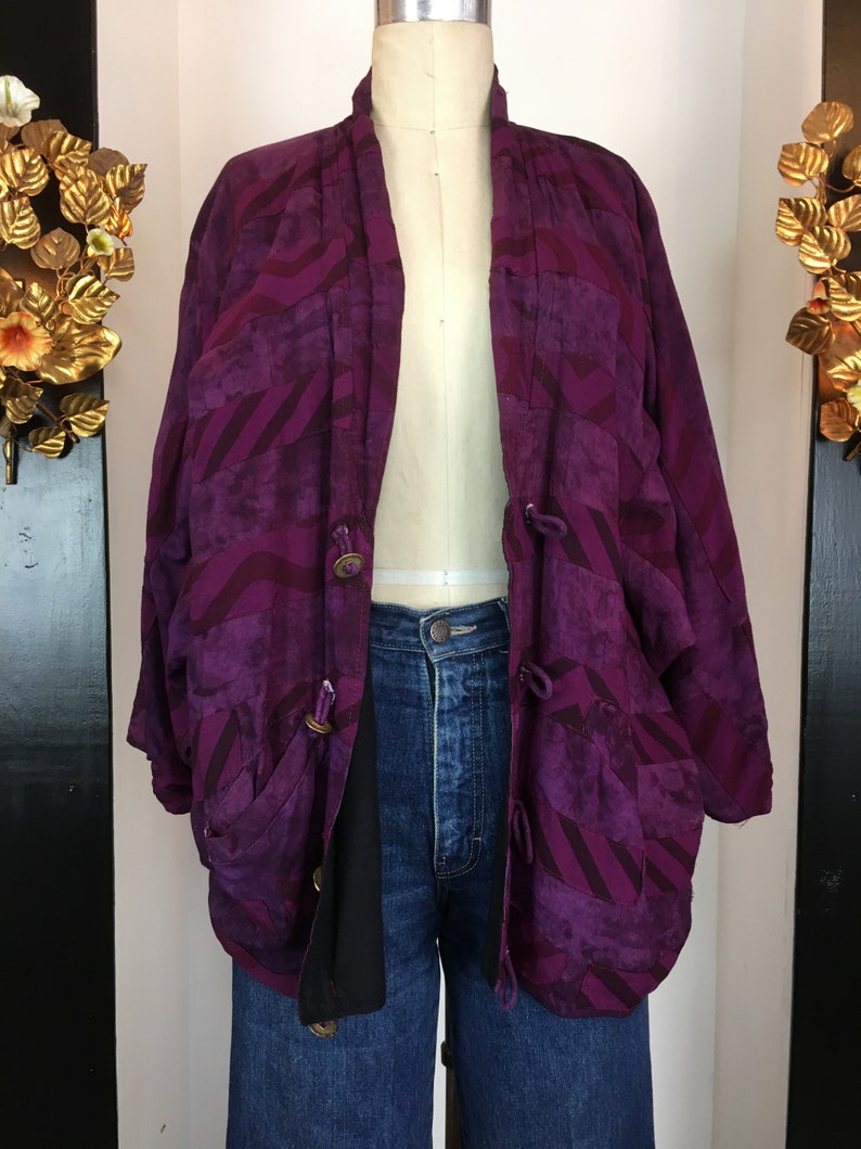 1990s Batwing Jacket Purple Rayon Jacket Batik Print Jacket - Etsy