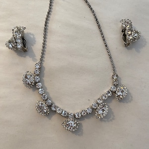 1950er jahre strass schmuck set, mid century, vintage 50er jahre schmuck, brautset, vintage hochzeit, mrs maisel, modeschmuck, klares kristall, vlv