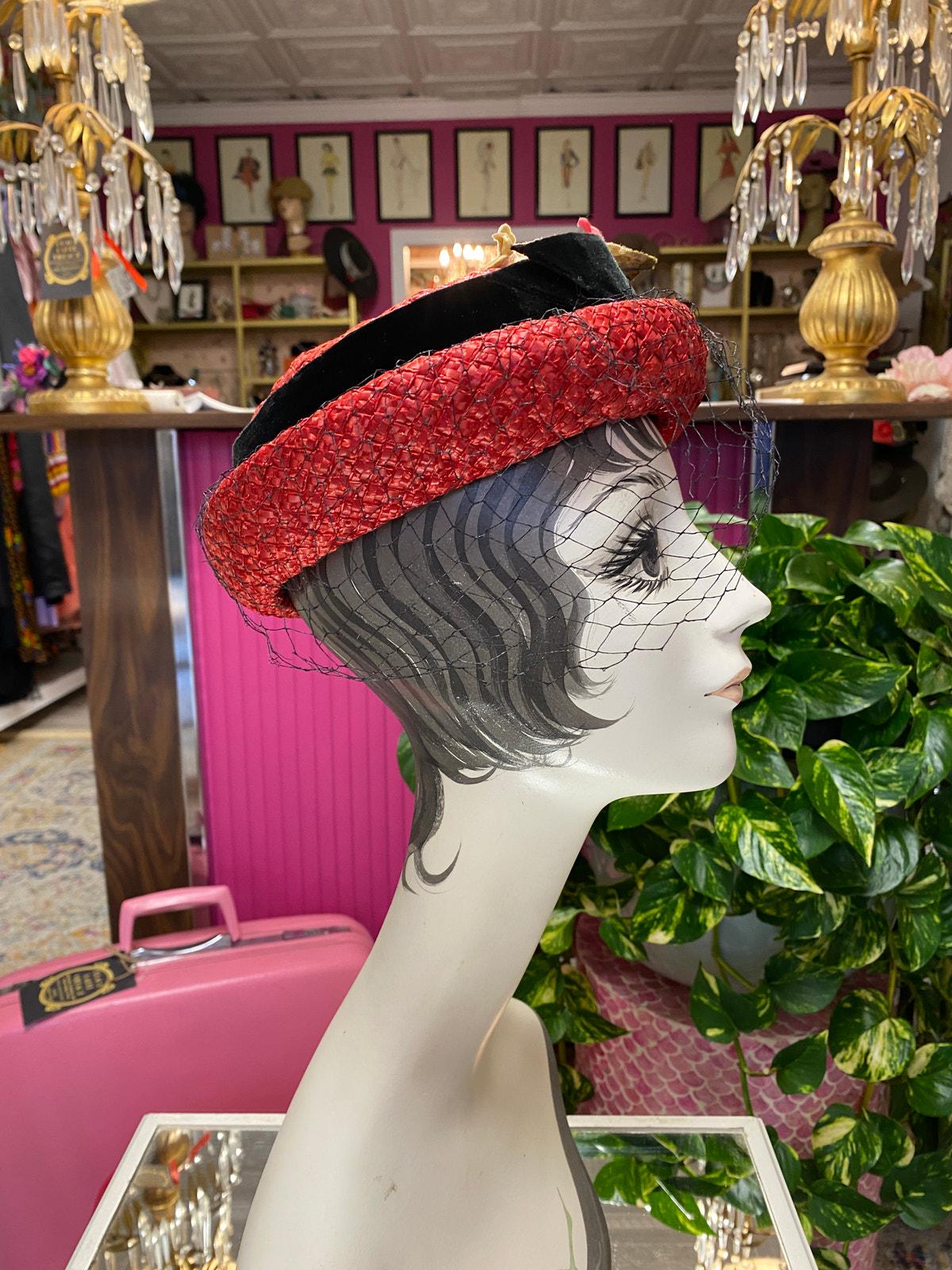 NIB Deadstock 1950s Boston Store Milw. Millinery Floral, Straw & Tulle Bucket Ha Vintage Millinery Wide Brimmed Straw Hat Pink Florals - Etsy main image 2