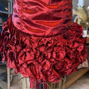 1980s prom dress, red metallic lame', vintage 80s dress, ruched bows, mike benet, strapless cocktail dress, x-small image 3