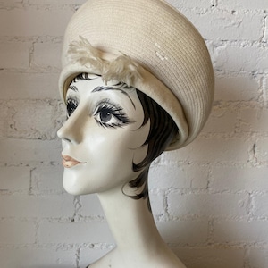 vintage 1960s Christian Dior cream wool high crown hat, 60s designer avant garde