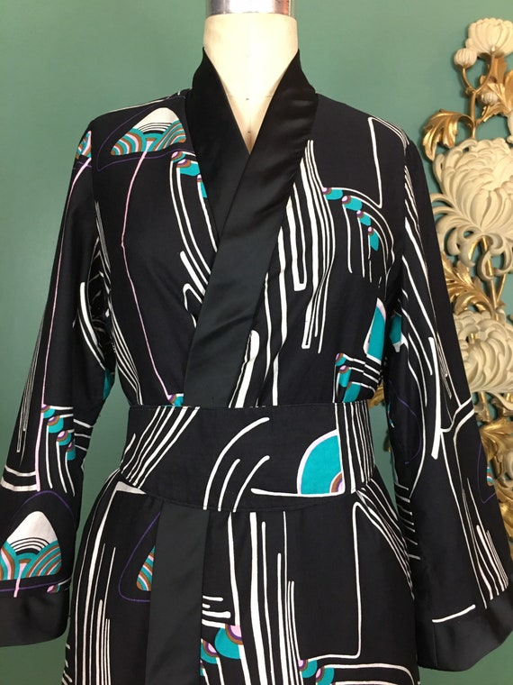 Vintage maxi dress, kimono style, mod geometric p… - image 10