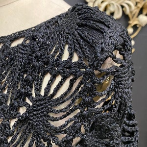 RESERVED Oscar de la renta knits, black crochet, 1970s designer, 70s does 20s, sheer knit, spider web, flapper style, see through image 6